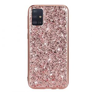 DasKAn Strass Paillette Glitter Silicone Coque pour Samsung Galaxy A51,Bling Bling Placage Cadre Ultra Fine Souple Caoutchouc Housse de Protection Arri&egrave;re Antichoc Gel TPU &Eacute;tui de T&eacute;l&eacute;phone,Or Rose (DasKAn-EU, neuf)