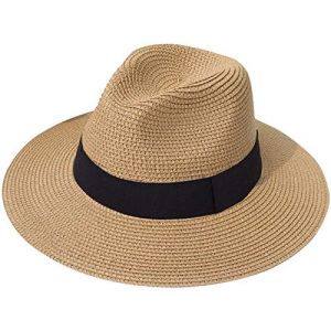 DRESHOW Femme Homme Chapeau de Paille Panama Chapeau &Eacute;t&eacute; Large Bord Chapeau de Soleil Anti-UV pour Plage Voyage Fedora Chapeau de Soleil (Dreshow, neuf)