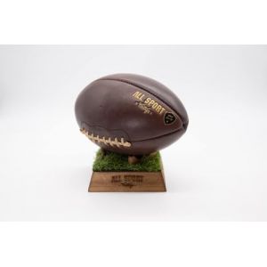 ALL SPORT VINTAGE - Ballon De Football Américain Et Socle Gazon - Marron Vintage - Cuir De Vachette - Cousu Main. Marque Française. (ALL SPORT VINTAGE, neuf)