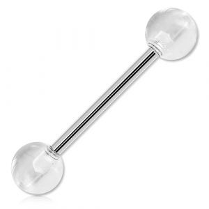 Inoki - Barbell de langue boules acrylique unies - Jonc/Tige 1.6 mm, Long. int. 16 mm, Boule 6 mm - Transparent (ile aux piercings, neuf)
