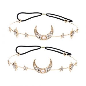 EPIGEIST 2 pi&egrave;ces Bandeau Cheveux Femme &Eacute;toile et Lune avec Accessoire Cheveux Mariage Chic et &Eacute;l&eacute;gant Headband Perl&eacute; pour Mari&eacute;e et Demoiselle Honneur (Laimmde, neuf)