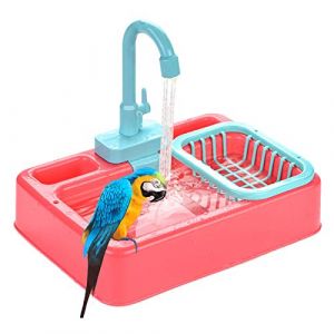 rebirthesame Baignoire d'oiseau, Baignoire Automatique Perroquet avec Robinet, d'oiseau Baignoire Baignoire Mangeoire pour Animal Compagnie Petit Perroquet Moyen Perruche Cockatiel Conure () (rebirthesame, neuf)