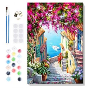 Lxmsja Peinture de paysage par num&eacute;ros pour adultes d&eacute;butants avec cadre, peinture par num&eacute;ros de bord de mer pour adultes sur toile, kit de peinture acrylique &agrave; faire soi-m&ecirc;me, cadeau pour d&eacute;coration (SENQAO EU, neuf)
