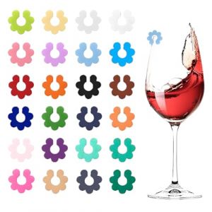 BQRKOTM 24 Couleurs Marque Verre à vin, Marqueurs de Verre à Vin en Silicone, Identifiants pour Verres de Réception, Marque-verres Colorés Bière, pour Verre à Vin, Verre Coupe, Verre Bouteilles (ZHANG JING DE DIAN, neuf)
