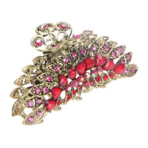 HOMOCONO Pince &agrave; Cheveux R&eacute;tro Rouge Strass Grosse Pince Griffe Vintage Accessoire Coiffure pour Filles pour Queue de Cheval et Usage Quotidien (FFanR, neuf)