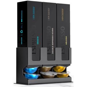 GALVANOX Distributeur premium de dosettes pour capsules Nespresso Vertuo (support 3 bo&icirc;tes) &ndash; Organiseur de comptoir autonome avec base en acier antid&eacute;rapante &ndash; Stocke 3 vari&eacute;t&eacute;s de caf&eacute; (30 dosettes) (Encased Ltd, neuf)