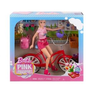 Coffret pour Barbie : v&eacute;lo Glam + poup&eacute;e Mannequin + Chien + 9 Accessoires - Set Bicyclette + Carte Tigre - Jouet Fille (cavernedesjouets, neuf)