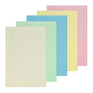 GOLRISEN 100 Pcs Feuille de Papier A5 Feuille de Couleur Feuille Mobile Perforé avec 6 Trous Feuilles Lignées de 28 Lignes de 21*14.2CM pour Élève Professeur Bureau Ecole(Blanc Vert Bleu Rose Jaune) (XUANJIAHUI, neuf)