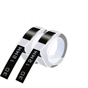 Cruxer A898132 Lot de 3 rubans de gaufrage de rechange pour Dymo Omega 3D Blanc sur noir 12 mm x 3 m (Cruxer, neuf)