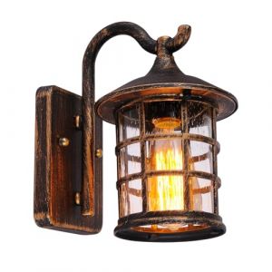 SUZNIU Applique Murale Exterieure, LED Applique Exterieure Vintage, Verre Aluminium Lampe d'ext&eacute;rieur, &eacute;tanche Jardin Lampe Murale E27, sans ampoule, pour Garage, Balcon, &eacute;clairage de Terrasse Brun (SUZNIU, neuf)