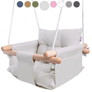 CaTeam - Balançoire pour bébé en Toile, balançoire Suspendue en Bois avec Ceinture de sécurité, Chaise hamac Durable pour bébé, balançoire extérieure et intérieure pour Enfants, Gris (Lokwood, neuf)