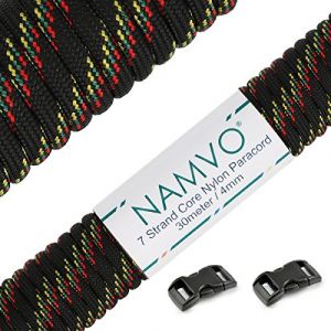Namvo 550 Paracord Mil Spec Type III Cordon de Parachute &agrave; 7 brins Longueur Totale 100 Pieds / 30 m&egrave;tres, Noir et Rouge Vert Jaune Point (BUYBOXSTAR, neuf)