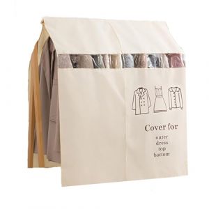 LUNAIZHUO Housse Vetement Penderie Ouverte, Housse Vetement en Polyester et Coton Respirant, Protection Anti Poussi&egrave;re pour Rangement avec Fen&ecirc;tre Transparente(Beige,150x120cm/59x47in) (LUNAIZHUO, neuf)