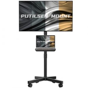 Support-TV roulettes pour 23-60 Pouces Téléviseur - Réglable en Hauteur Support TV sur Pied TV Mobile avec Support Média, Compatible VESA Jusqu’à 400 x 400 mm, Charge Maximale 40 KG, Noir (FYD Technology, neuf)