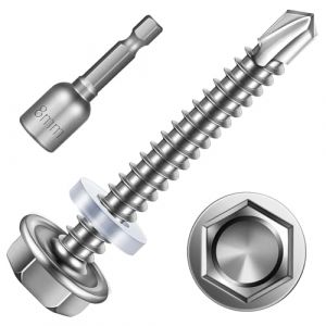 Lot de 25 vis auto-taraudeuses 4,8 x 38 mm à tête hexagonale en acier inoxydable Vis à tôle trapézoïdale avec rondelle d'étanchéité et clé à douille hexagonale (Aojia, neuf)