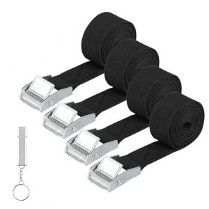 4 Pcs Courtes Sangle d'Arrimage, 25 mm x 2.5 m Sangle à Cliquet avec Boucle de Serrage, Sangle de Serrage, Sangle de Fixation, Sangles D'arrimage pour Porte-vélos Moto Voiture Bagage, avec Sifflet (ManZhenLi, neuf)