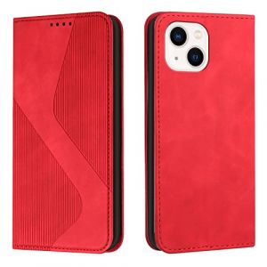 Mo-Somnus Coque pour iPhone 14 (6,1 Pouces), Etui PU Cuir Portefeuille Housse et Magnétique Flip Pochette Étui à Rabat Protection Case avec Antichoc TPU Housse (Rouge) (Mo-Beauty EU Store, neuf)