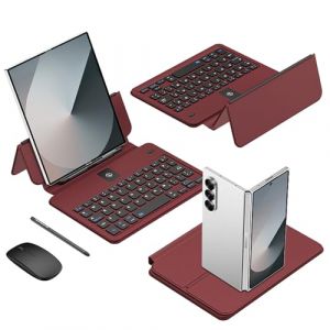 COQUE Kit Clavier et Souris sans Fil pour Samsung Galaxy Z Fold 7, en Cuir avec Stylet Tactile et Souris sans Fil, &eacute;tui pour t&eacute;l&eacute;phone Pliable-Rouge (COQUE, neuf)