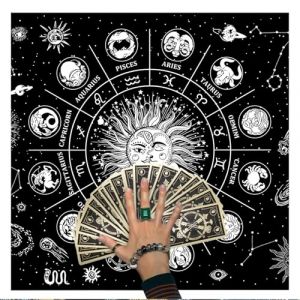 THXFUNAREA Tapis pour Cartomancie et Astrologie,Accessoire d'Autel Zodiaque Complet,Pour D&eacute;butants et Passionn&eacute;s d'Horoscope,Support pour &Eacute;taler les Cartes de Tarot et Utiliser un Pendule,Format Carr&eacute; (BYSMDXZDZH, neuf)