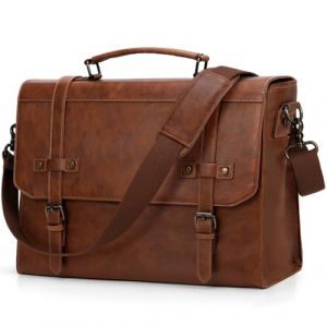 RAINSMORE Sacoche Ordinateur Homme 18 Pouces Cuir PU Mallette PC Tablette Cartable Imperméable Sac à Bandoulière pour Travail Affaires Collège Cours Marron (XIAOFZ, neuf)