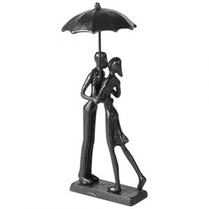 SUPAWAY Figurines romantiques Retro statue en fonte métal Statue de couple en métal s'embrassant sous parapluie figurines sculpture pour maison, bureau, décoration d'étagère, salon,cheminée de manteau (HUCI, neuf)