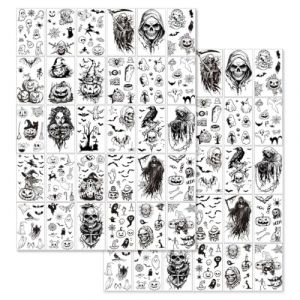 JYNXOR 60 Pcs Feuilles Tatouage Ephemere Homme Femme, Imperméable Faux Tatouage Autocollant avec Mort Crâne Squelette Lion, Faux Tatouage Homme, Tatouage Temporaire pour Corps Bras Poitrine épaule (SHOPSCAPE INK, neuf)