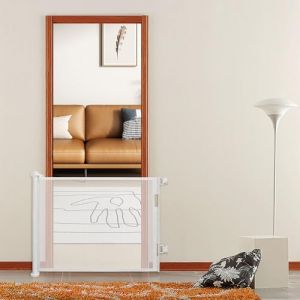 Barriere de Securite Enfant Extensible, Barrière de Sécurité Rétractable 0 à 180cm pour Chiens Barrière d’Escalier et de Portes Barrière Relocalisable et Enroulable -86 * 180cm-Blanc (Hechheu, neuf)