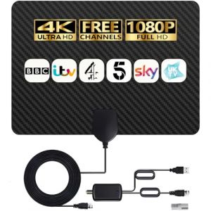 Merryan - Antenne TV Int&eacute;rieure - Antenne HDTV Num&eacute;rique Amplifi&eacute;e 4K HD pour Cha&icirc;nes Locales - R&eacute;ception Longue 360&deg; avec Amplificateur de Signal pour Tous Types de TV (Merry&Very, neuf)