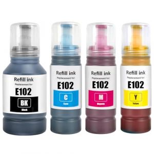 SHUOLEI 102 Encre Compatible avec Epson 102 Bouteille d'encre Multipack pour ET-2700 ET-2750 ET-2751 ET-2756 ET-2850 ET-2851 ET-2856 ET-3700 ET-3750 ET-4750 ET-4850 ET-4856 ET-15000 (4-Pack,BK C M Y) (SGLL Print, neuf)