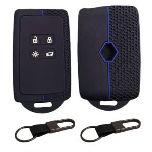 Amazleer Lot de 2 Housses en Silicone pour Cl&eacute; de Voiture Compatibles avec Clio, M&eacute;gane, Kadjar, Koleos, Kangoo, Talisman, Captur, Space, Dacia Duster Avec 2 Anneaux Porte-cl&eacute;s (noir bleu) (yichen777, neuf)