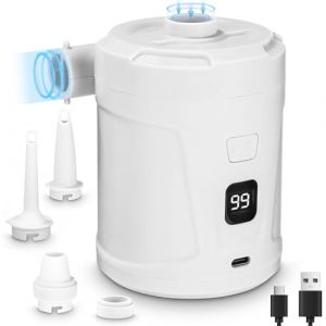 Pompe à air électrique, Gonfleur Dégonfleur Électrique, Batterie Rechargeable 5200 mAh, Gonfleur Matelas Gonflable avec 3 Buses d'air, Gonfleurs Rapide pour Bateau Pneumatique/Matelas Pneumatique (STANILA FOYA SHOP S.R.L., neuf)