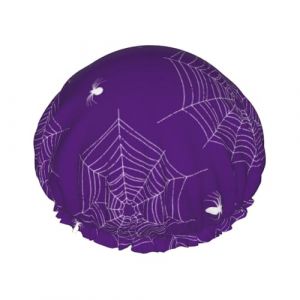 Bonnet de douche pour douche &ndash; Toile d'araign&eacute;e violette cool double couche r&eacute;utilisable, grand bonnet de douche pour femme avec doublure en PEVA et corde &eacute;lastique (Vosery, neuf)