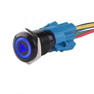 ETOPARS Noir Coque 19mm Bleu LED 12V Bouton Poussoir Voiture M&eacute;tal Interrupteur Urgence Danger Attention Prise de Courant (Etocars, neuf)