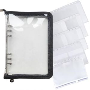 DY.2ten Classeur A5 PVC Souple avec 6 Anneaux, Couverture de Reliure à Anneaux pour Carnet de Notes, Transparent Rechargeable Format A5 Standard avec fermeture à glissière, A5 Poche zippée (SHUL, neuf)