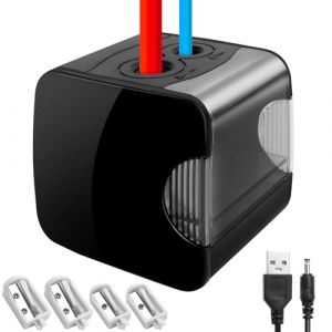 Electric Taille-Crayon Automatique Professionnel, Aliment&eacute; par Batterie/USB, 2 Tailles Pencil Sharpener Professionnel,pour Crayons &eacute;pais et Fins, avec 4 Lames de Rechange (Promo Holding, neuf)