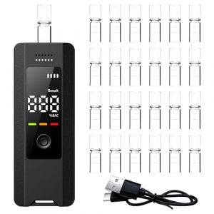Neoreser Alcootest Ethylotest Electronique, Rechargeable, Ecran LED d'Affichage Num&eacute;rique, Professionnel Portable Testeur d'alcool ave 25 Embouchures pour Usage Domestique et Professionnel (HUOBISE, neuf)