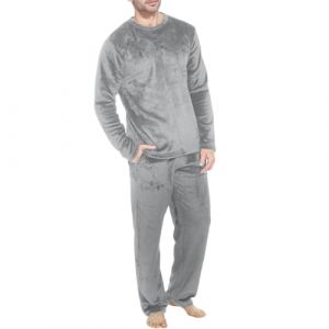 Cexiakong Pyjama doubl&eacute; en polaire pour homme - Long - Chaud - Hiver - 2 pi&egrave;ces - Manches longues - En tissu &eacute;ponge - Avec poches - Active, argent&eacute;, XL (HUANGYUZHU-AMZSHOP, neuf)