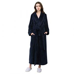 Susenstone Peignoir Femme Polaire Long Flanelle Peignoir De Bain Homme Eponge Pas Cher Robe De Chambre Chaud Epais pour Hiver (M(EU36), Femme-Bleu Marine) (⭐⭐⭐⭐⭐Susenstone, neuf)