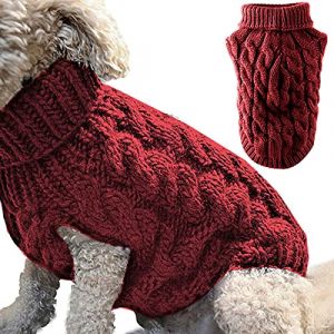 Animal de Compagnie Chien col roulé Tricot Pull Manteau Hiver Plus Chaud épaississement Pull Tricots Crochet Manteau vêtements pour Petit Moyen Grand Chien Chiot Chat (L, Rouge) (winmany, neuf)