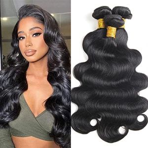 Tissage bresilien en lot cheveux humain Ondulé (16 18 18 pouces) meches brésilienne Body wave Tissage cheveux naturels brésilien Ondulé Cheveux humain naturelles (Total 300g) (RuiBeiSai, neuf)