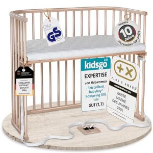 babybay Boxspring XXL lit cododo en Bois de h&ecirc;tre Massif/Compact et modulable/Hauteur du lit r&eacute;glable en continu/lit b&eacute;b&eacute; &eacute;volutif (Vernis Naturel) / avec Matelas (babybay, neuf)