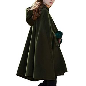 ORANDESIGNE Femmes Longue Cape Poncho à Capuche Tranchée Manteau Front Ouvert Cardigan Veste Cap Grande Taille Automne Hiver Cardigan Vert XS (Joeh Carnival, neuf)