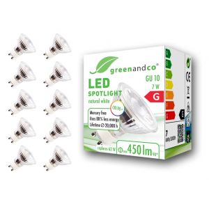 greenandco 10x ampoule LED GU10 | 7W 450 lm | 4000K blanc neutre | 36&deg; | 230V | CRI 90+ | sans scintillement | non dimmable (greenandco-fr, neuf)