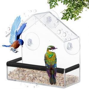 Mangeoires à Fenêtre Acrylique Transparent, 15 x 15 x 6 cm, 1 Pièce Fenêtre Mangeoire pour Oiseaux, Mangeoire pour Oiseaux, avec 3 Ventouses et 3 Bandes Adhésives, pour Nourrir Les Petits Pinsons (VIQIHEOE Store, neuf)
