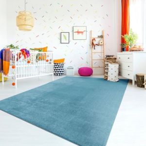 TT Home Tapis De Jeu Chambre Enfant Garcon Fille Lavable Modern Pastel Unis, Couleur: Turquoise, Dimension:200 cm Rond (marche-de-tapis, neuf)