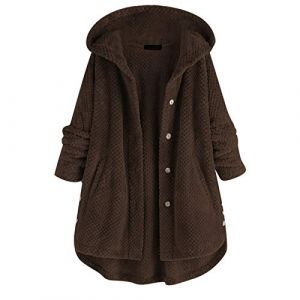 Cocila Manteau Bouton Long Poche IrréGulièRe Femmes Polaire Grande Taille Manteau à Capuche En Coton (Coffee Xxxxl) Veste Legere Ete Blouson Simili Cuir Veste Only Mi Saison Grande (CHOHJIA, neuf)