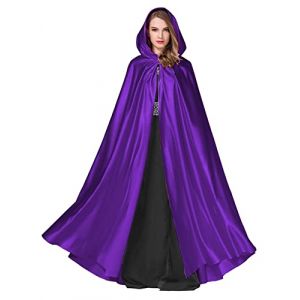 BEAUTELICATE Cape &agrave; Capuche Longue pour Femme Mari&eacute;e Mariage Poncho en Satin De Automne Hiver Manteau M&eacute;di&eacute;val Unisexe D&eacute;guisement De Halloween No&euml;l Carnaval(Taille Unique, Violet) (BEAUTELICATE-FR, neuf)