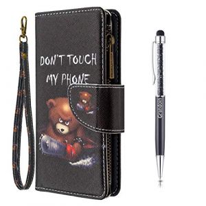 Grandoin Coque pour Huawei P Smart 2020, Peint Flip Cover &Eacute;tui Fermeture &eacute;clair Portefeuille Housse en PU Cuir avec TPU Silicone Souple [9 Fente de Carte] [Fermeture Magn&eacute;tique] (Ours) (Grandoin FR Store, neuf)