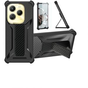 bojioderf Coque pour Infinix Hot 40 Pro Free Fire Coque Étui Case Cover Hybride [avec Protection d'écran en Verre trempé] [Support magnétique Pliable] [givré résistant aux Empreintes digitales] Noir (Oujietong, neuf)