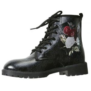 Ulalaza Bottes pour Femmes Bout Rond Talons Bloc Bottines Plateforme Gothique À Lacets Punk Bottes De Combat De Moto en Cuir Imprimé Multicolore Grosses Bottes Courtes (ToBe-One, neuf)